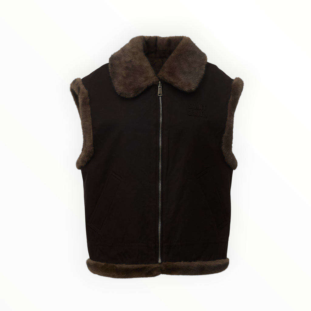 Hesketh Wax Fur Shearling Gilet With Collar