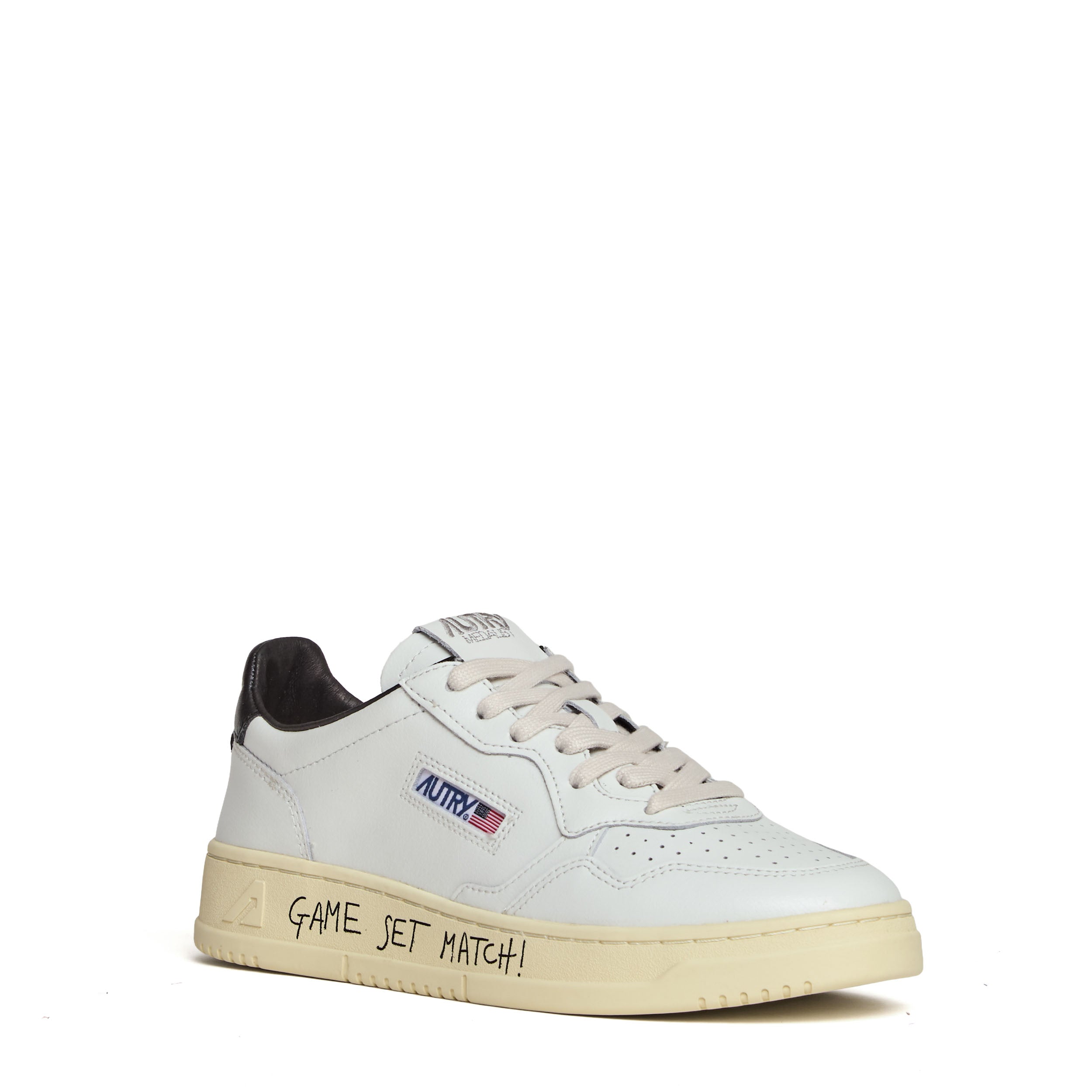 Sneakers Medalist Low In Pelle Bianca, Nera Con Lettering