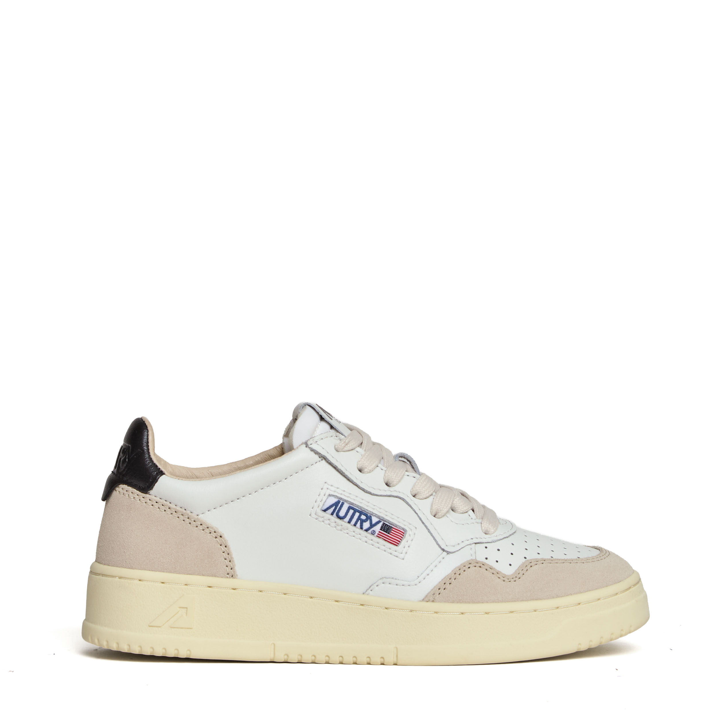 Sneakers Medalist Low In Pelle Bianca, Nera e Suede Beige