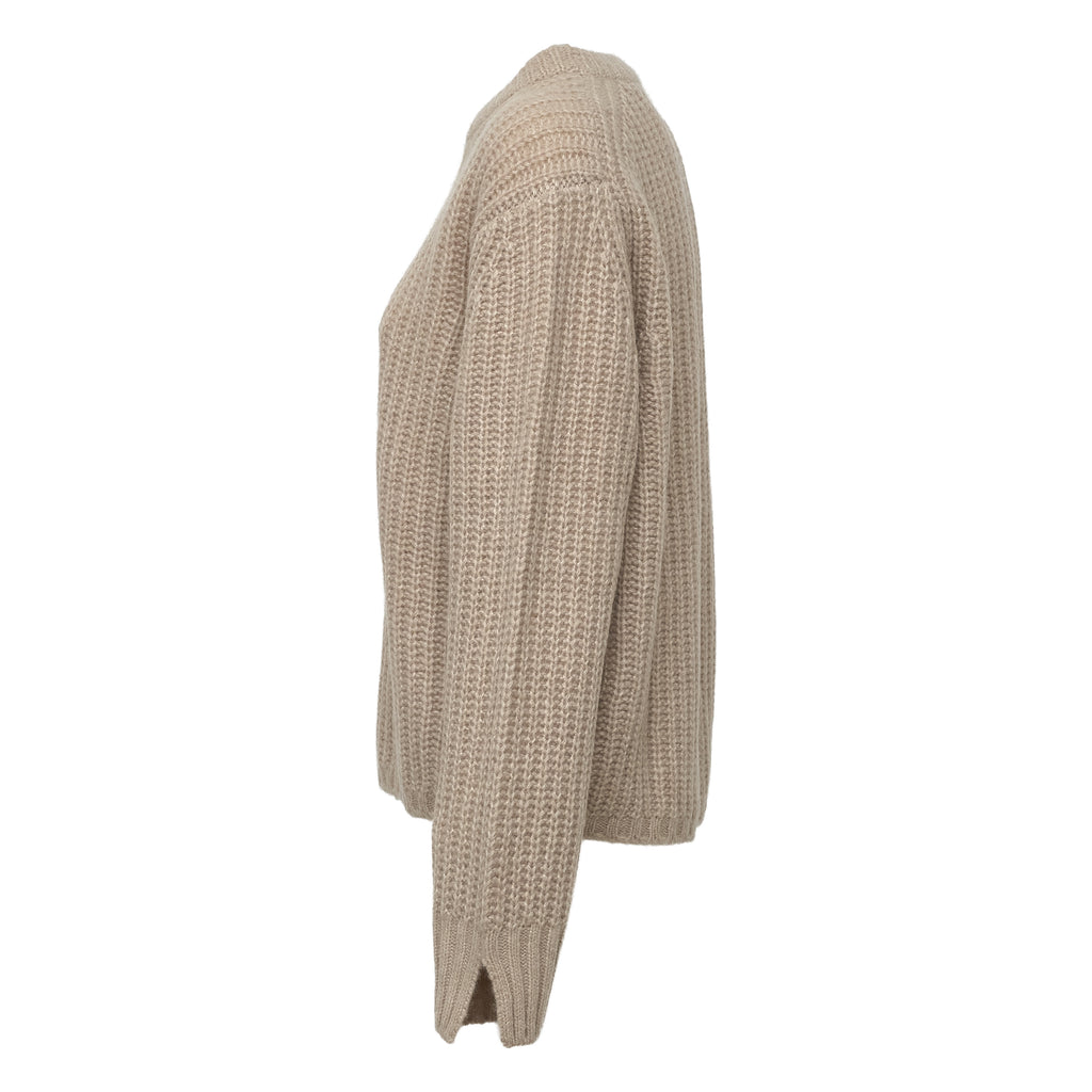 Maglia Girocollo A Costine In Cashmere, Seta