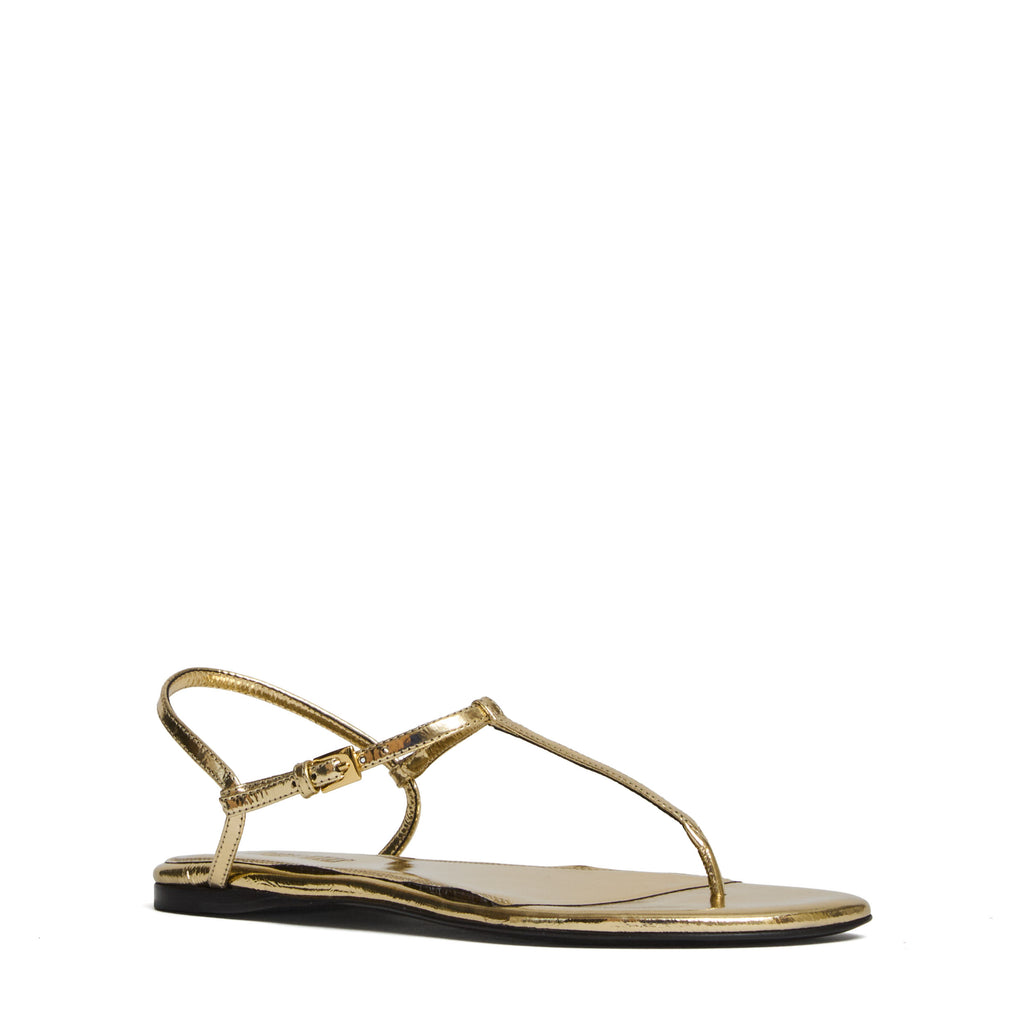 Montecarlo Flat Sandal Metallic Leather Plisse