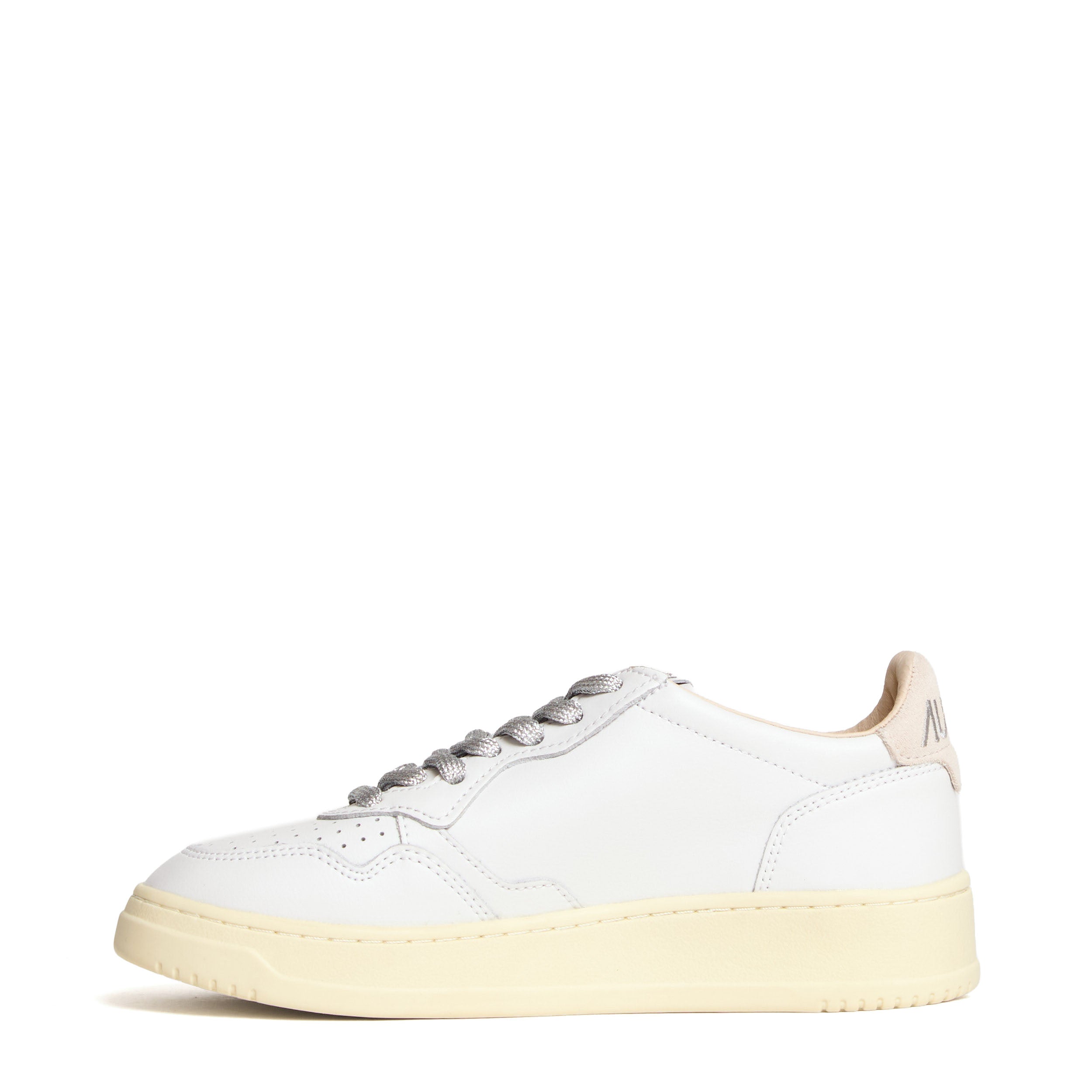 Sneakers Medalist Low In Pelle Bianca, Dettagli In Lurex Argento