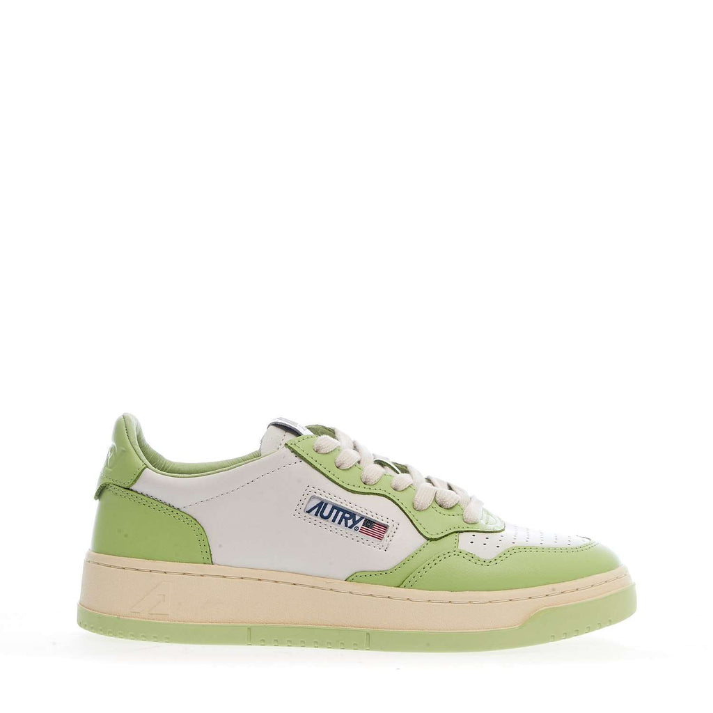 Sneakers Medalist Low Bicolor In Pelle Bianca, Snap Green