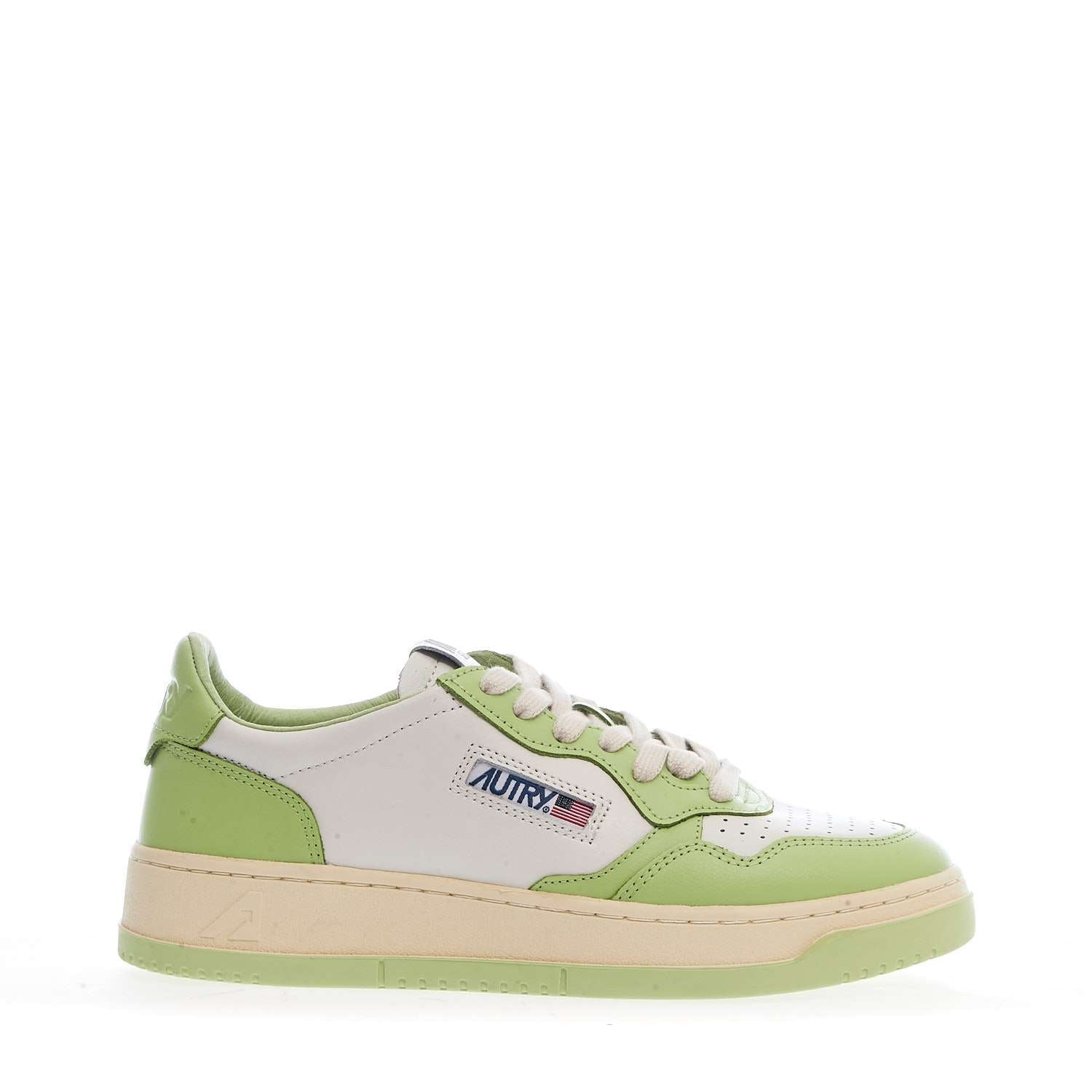 Sneakers Medalist Low Bicolor In Pelle Bianca, Snap Green