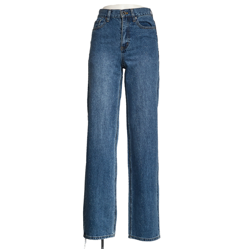 Rhinestone Denim Straight Leg Jeans