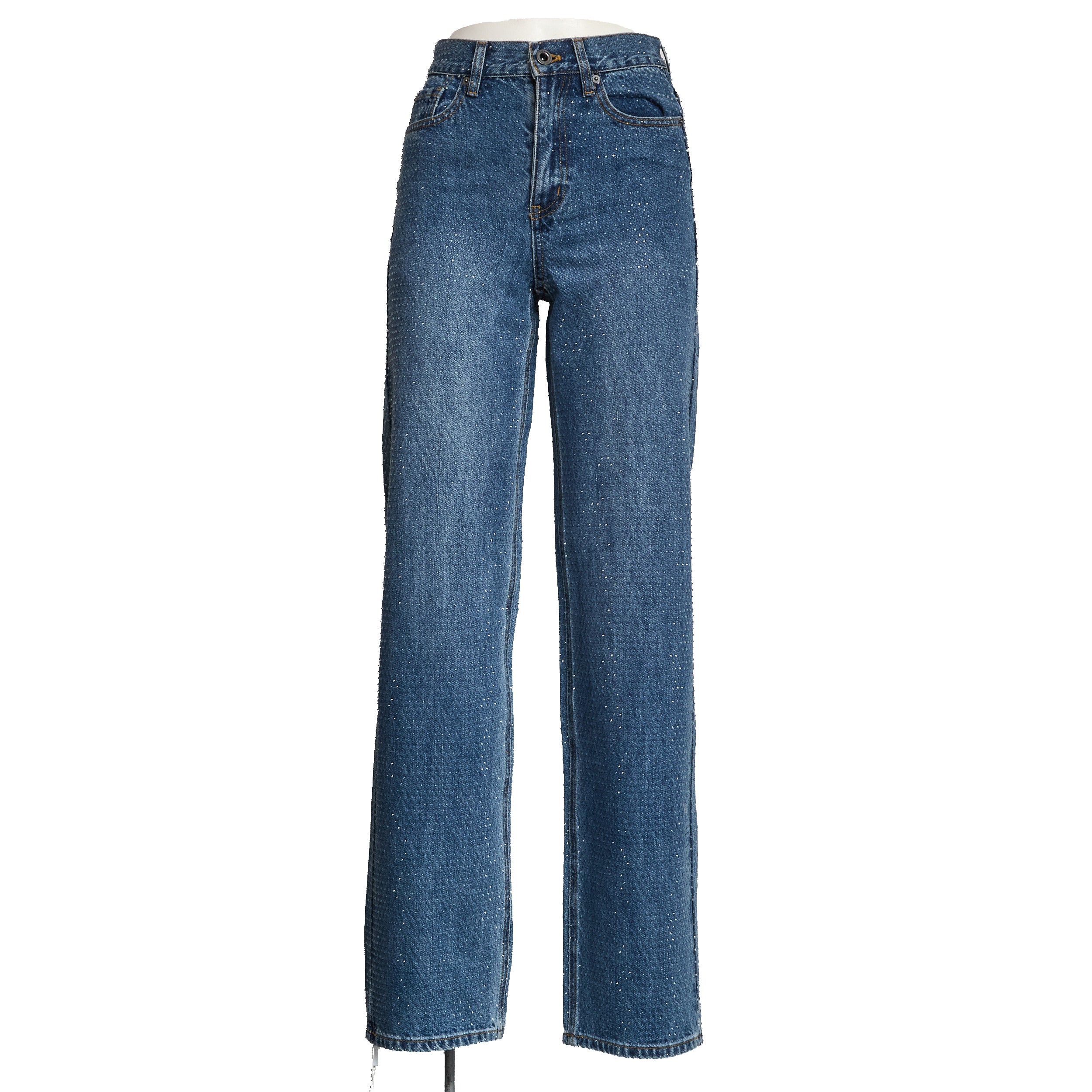 Rhinestone Denim Straight Leg Jeans