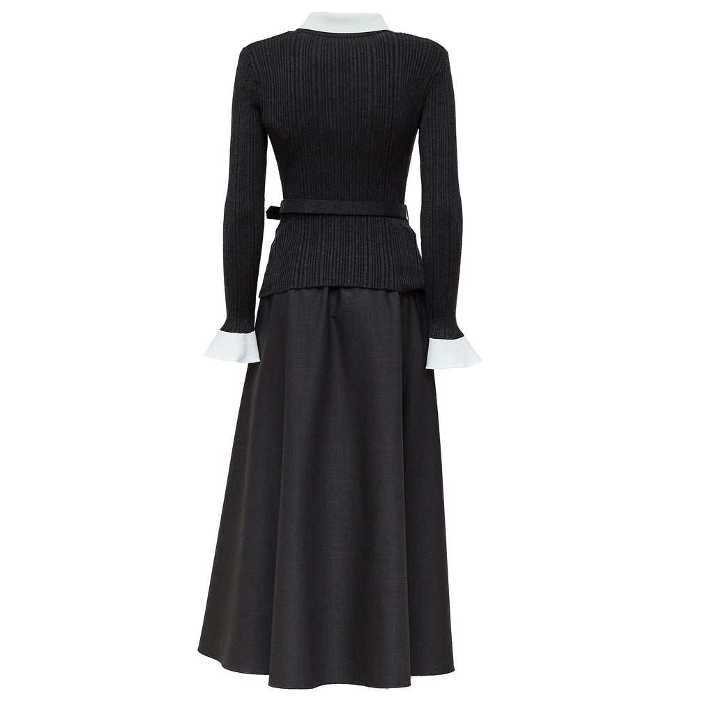 Grey Knit Twill Midi Dress