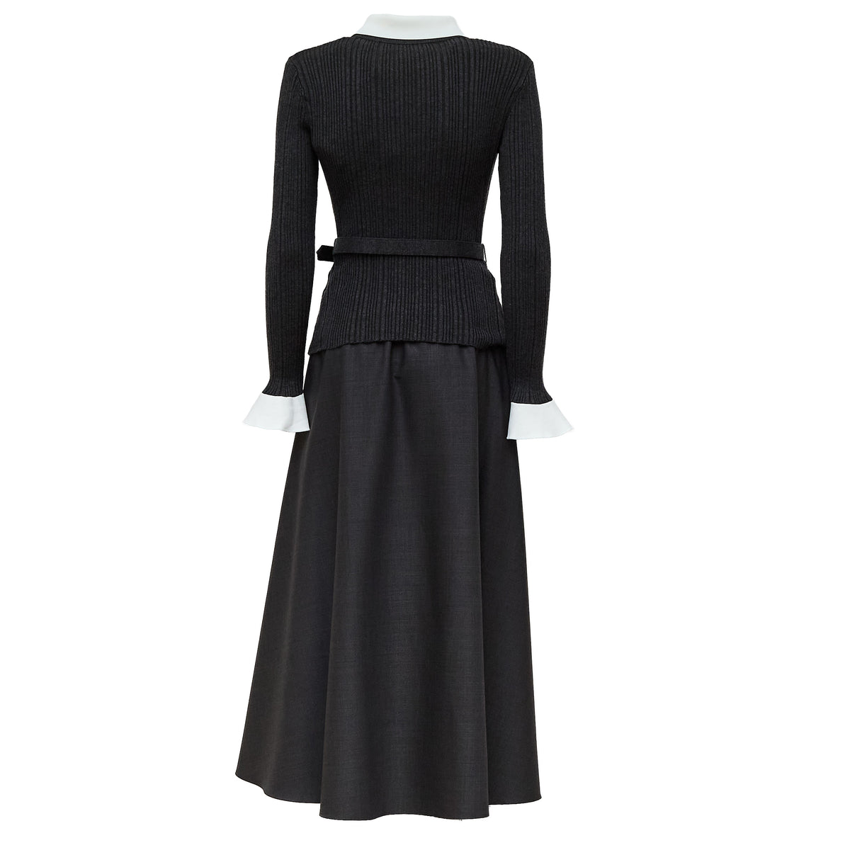 Grey Knit Twill Midi Dress