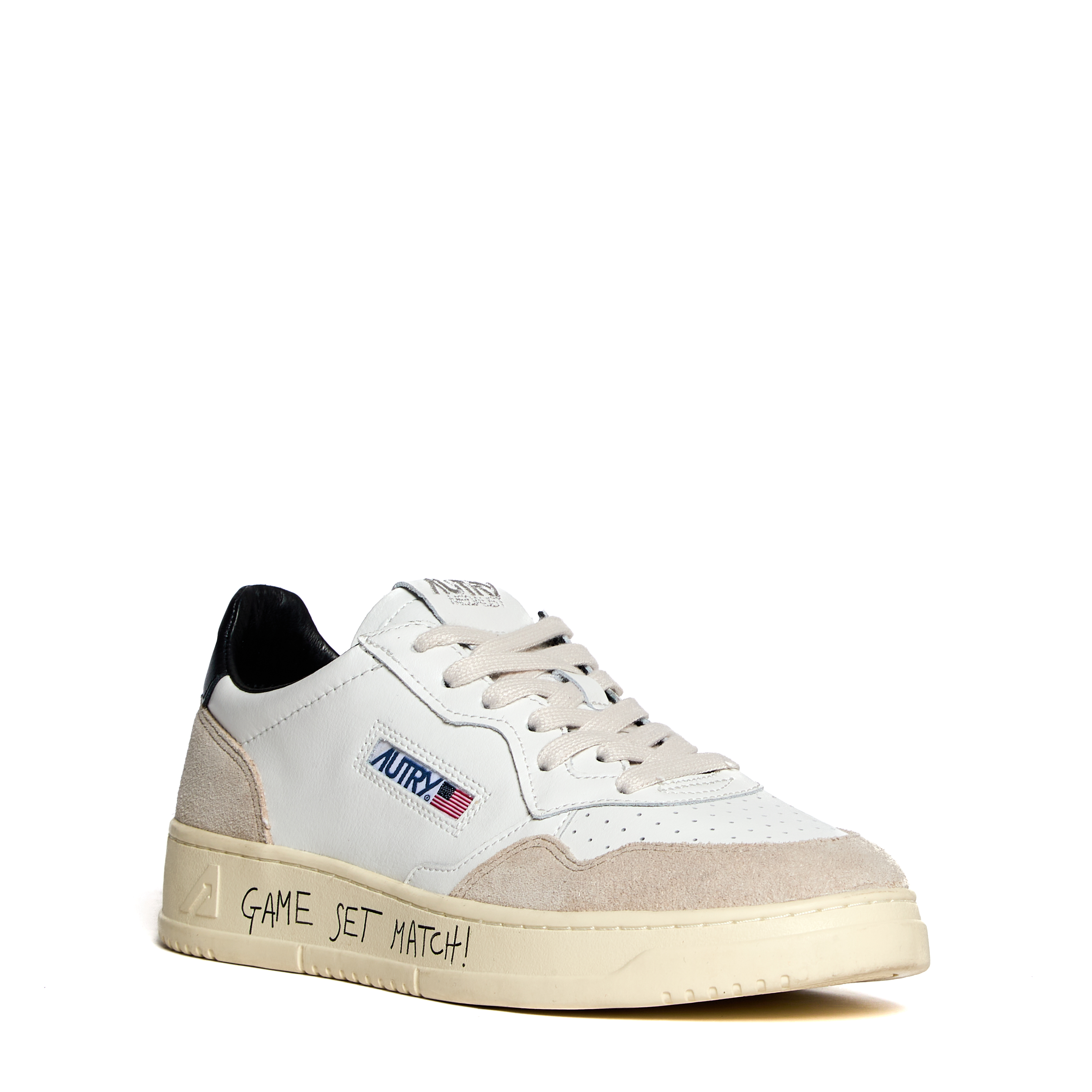 Sneakers Medalist Low In Pelle E Suede Bianca, Black Con Lettering
