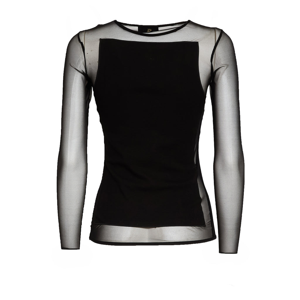 Maglia Girocollo Slim In Cotone Tulle