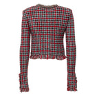 Red Check Frayed Knit Jacket