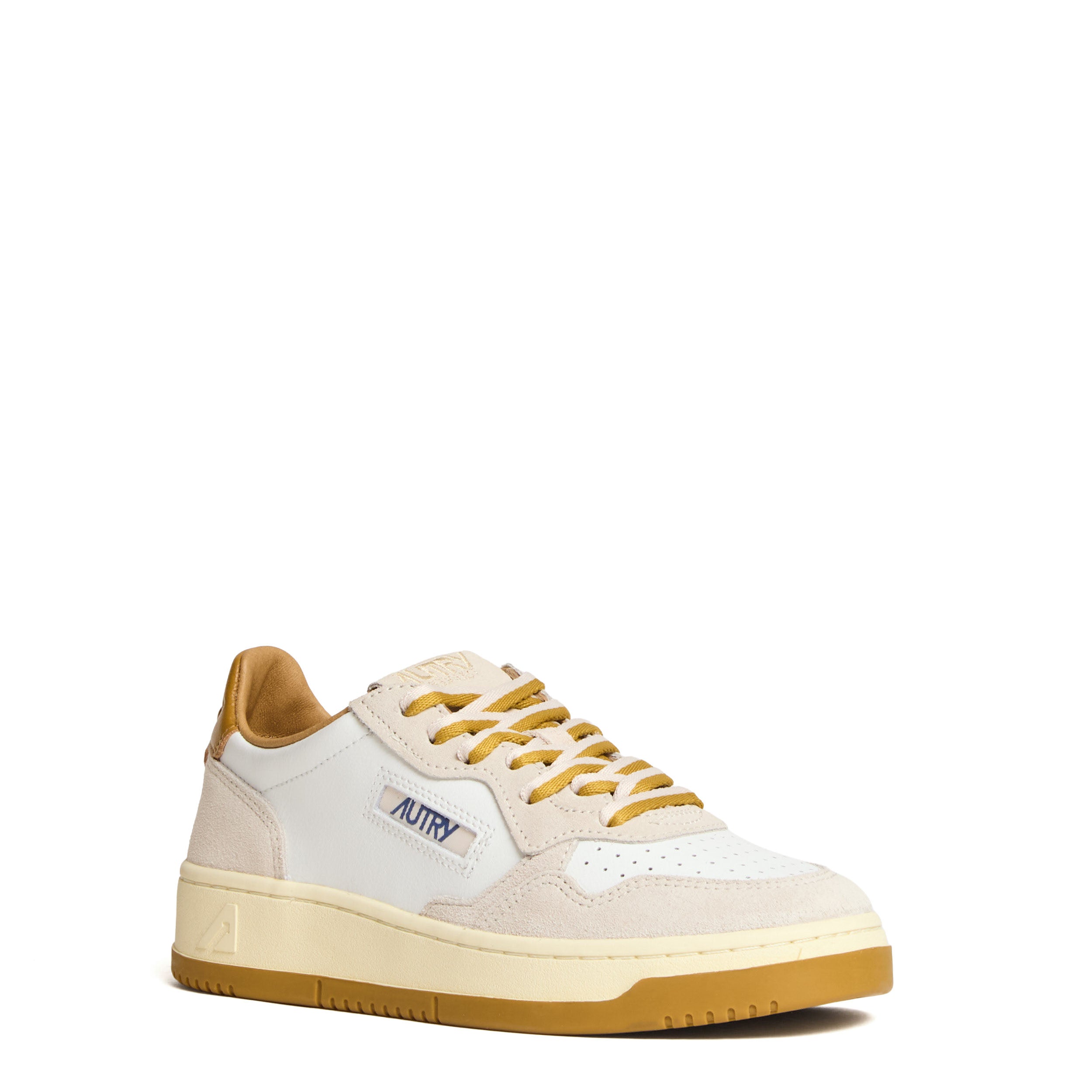 Sneakers Medalist Low In Pelle Bianca, Suede Sand