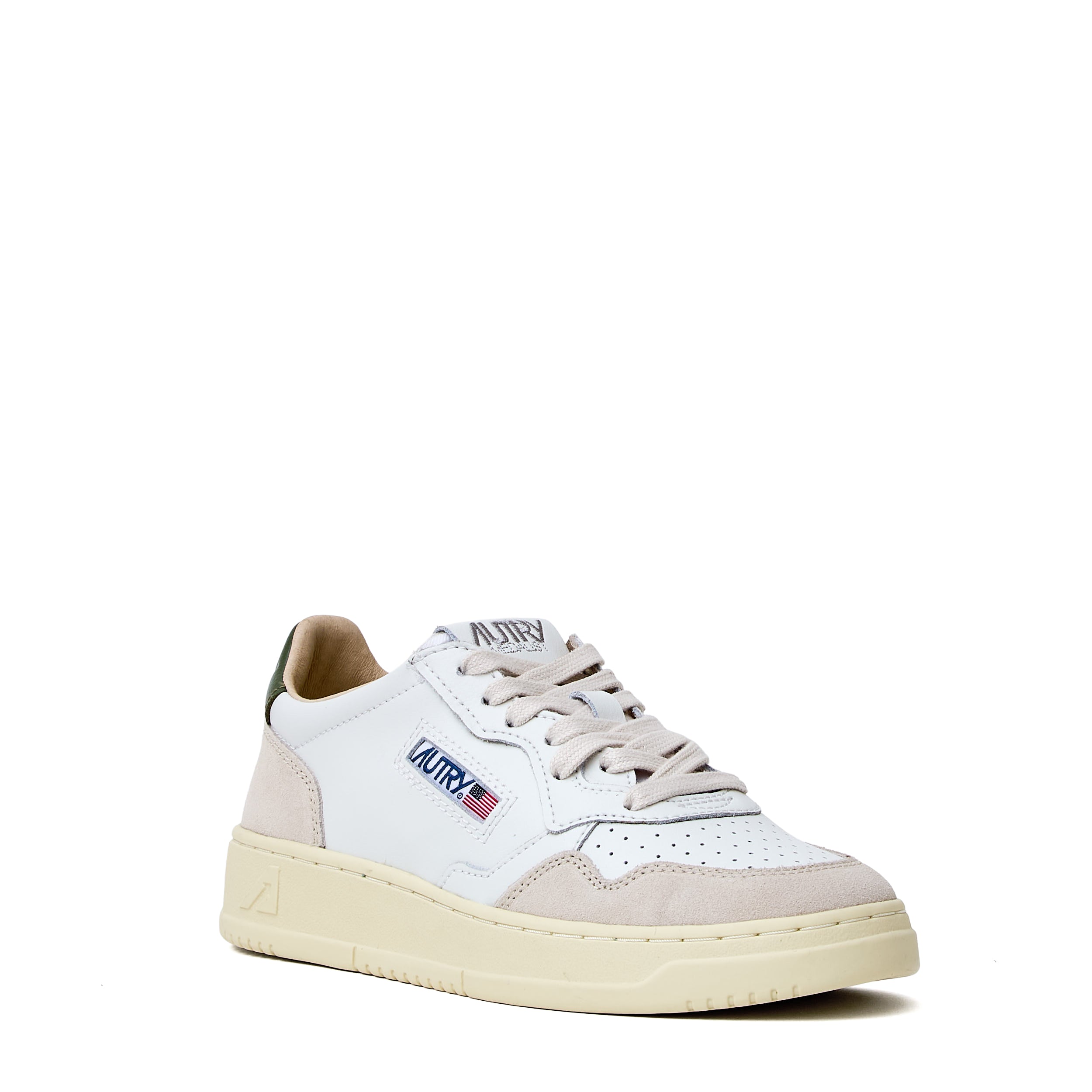 Sneakers Medalist Low In Pelle, Suede Bianco, Verde Bronzo