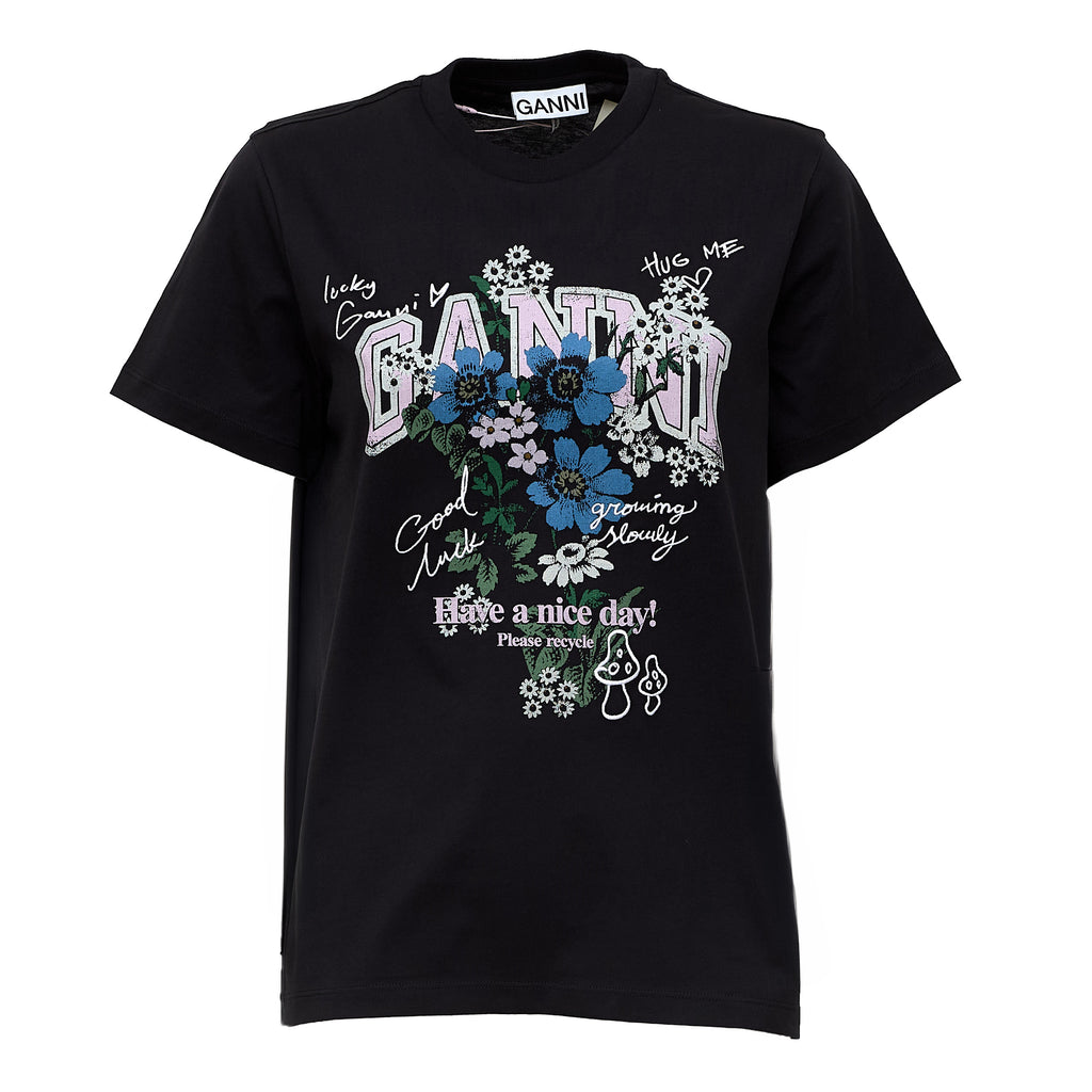 Basic Cotton Relaxed T-Shirt Flower Print