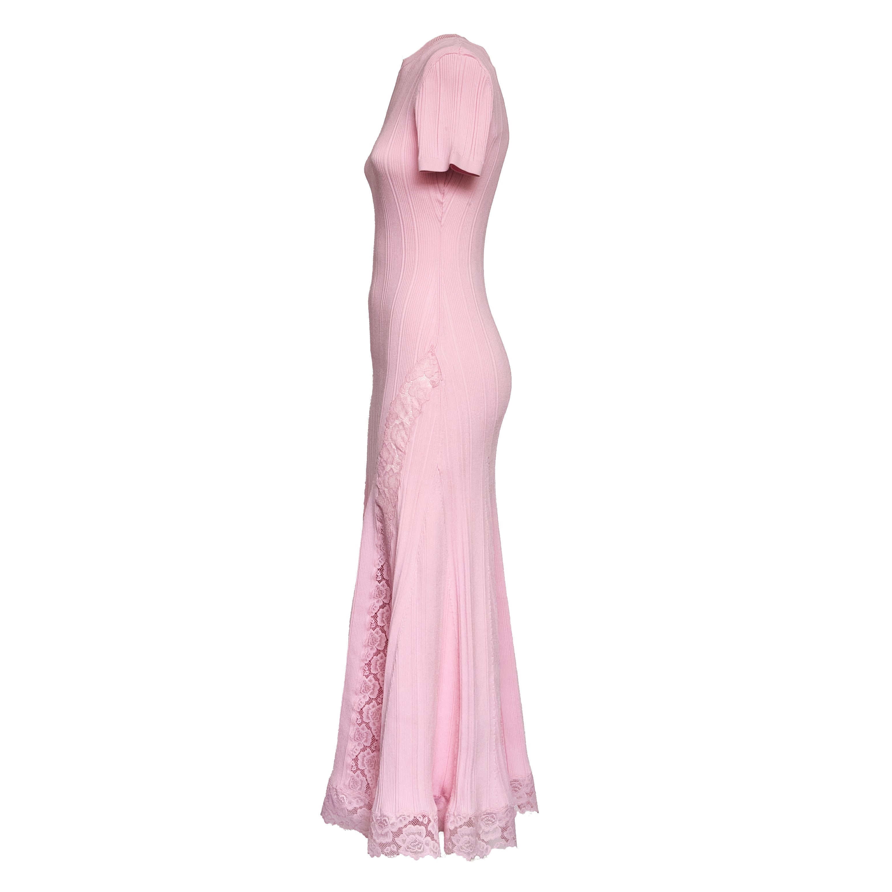 Pink Knit Lace Insert Midi Dress