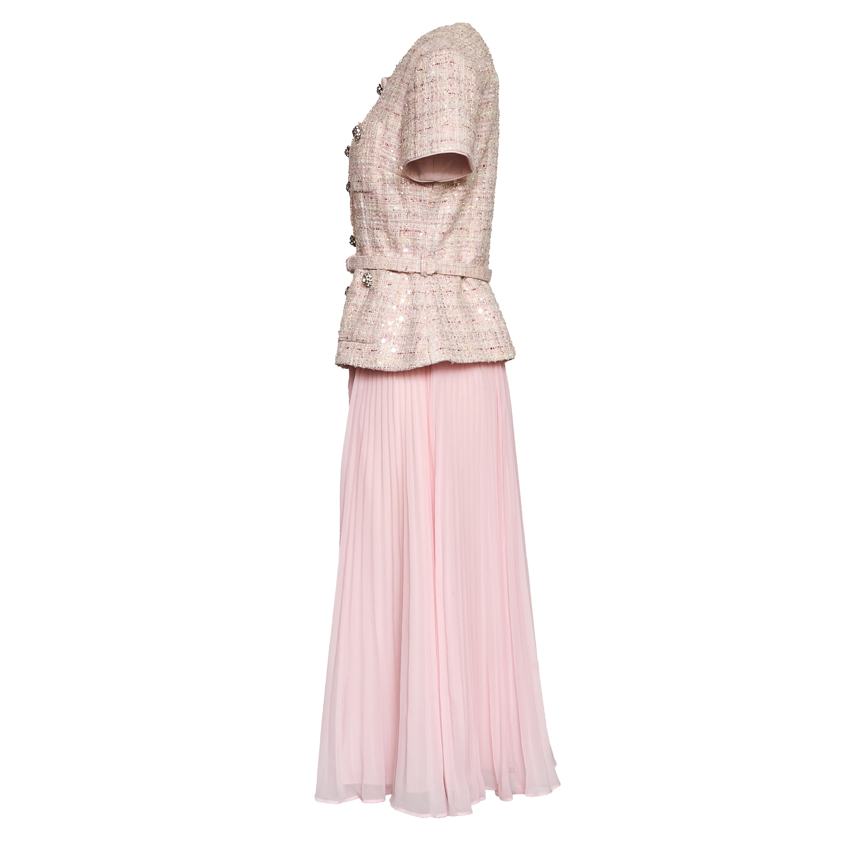 Pink Sequin Boucle Tailored Midi Dress