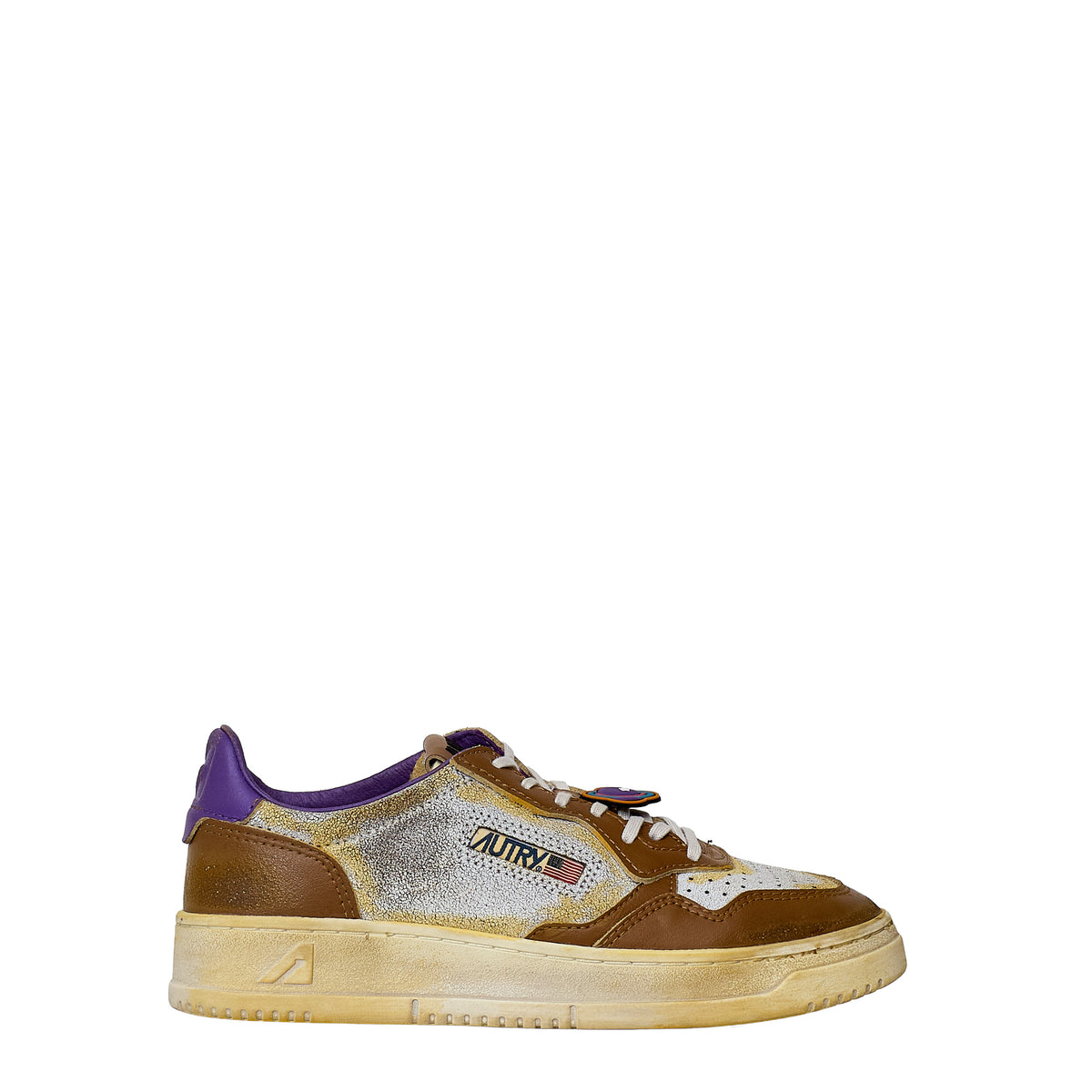 Sneakers Super Vintage Low In Pelle Effetto Crack Chipmunk, Picasso