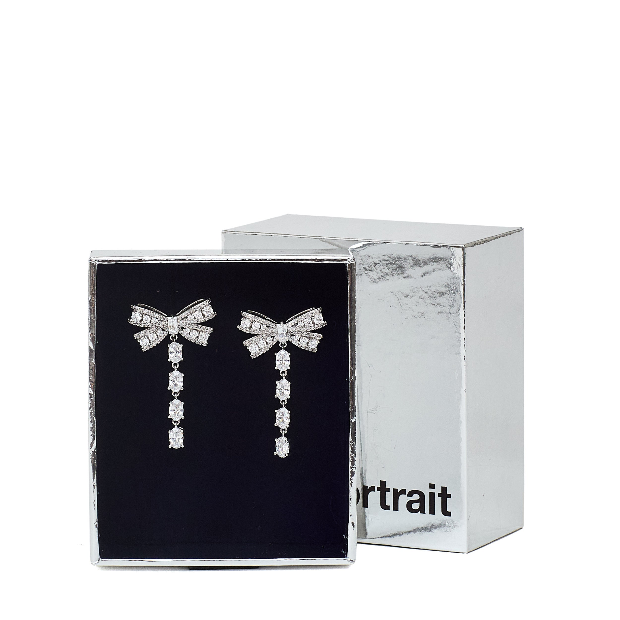 Crystal Bow Pearl Droplet Earrings