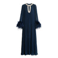 Navy Chiffon Feather Midi Dress