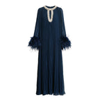 Navy Chiffon Feather Midi Dress