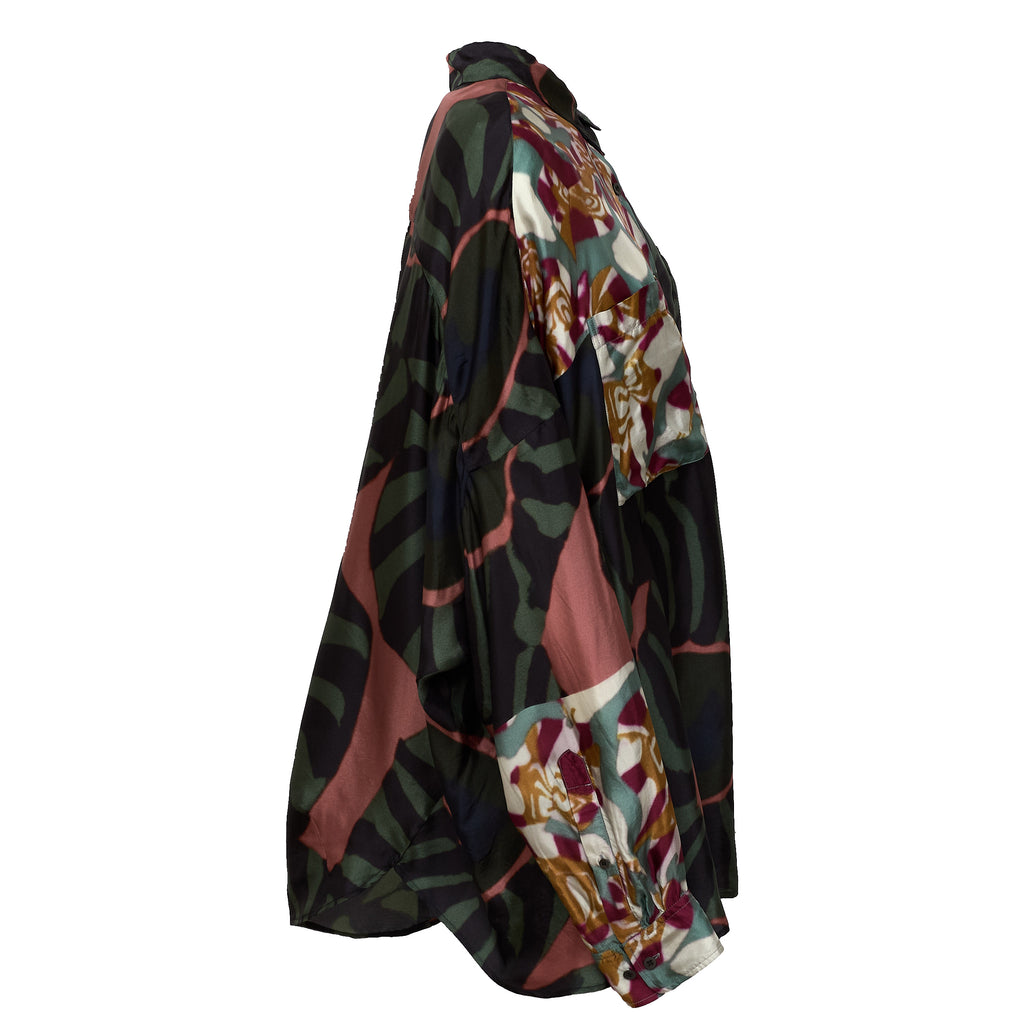 Casia Bis Shirt Marbled Clay Border Print Fluid Viscose Twill