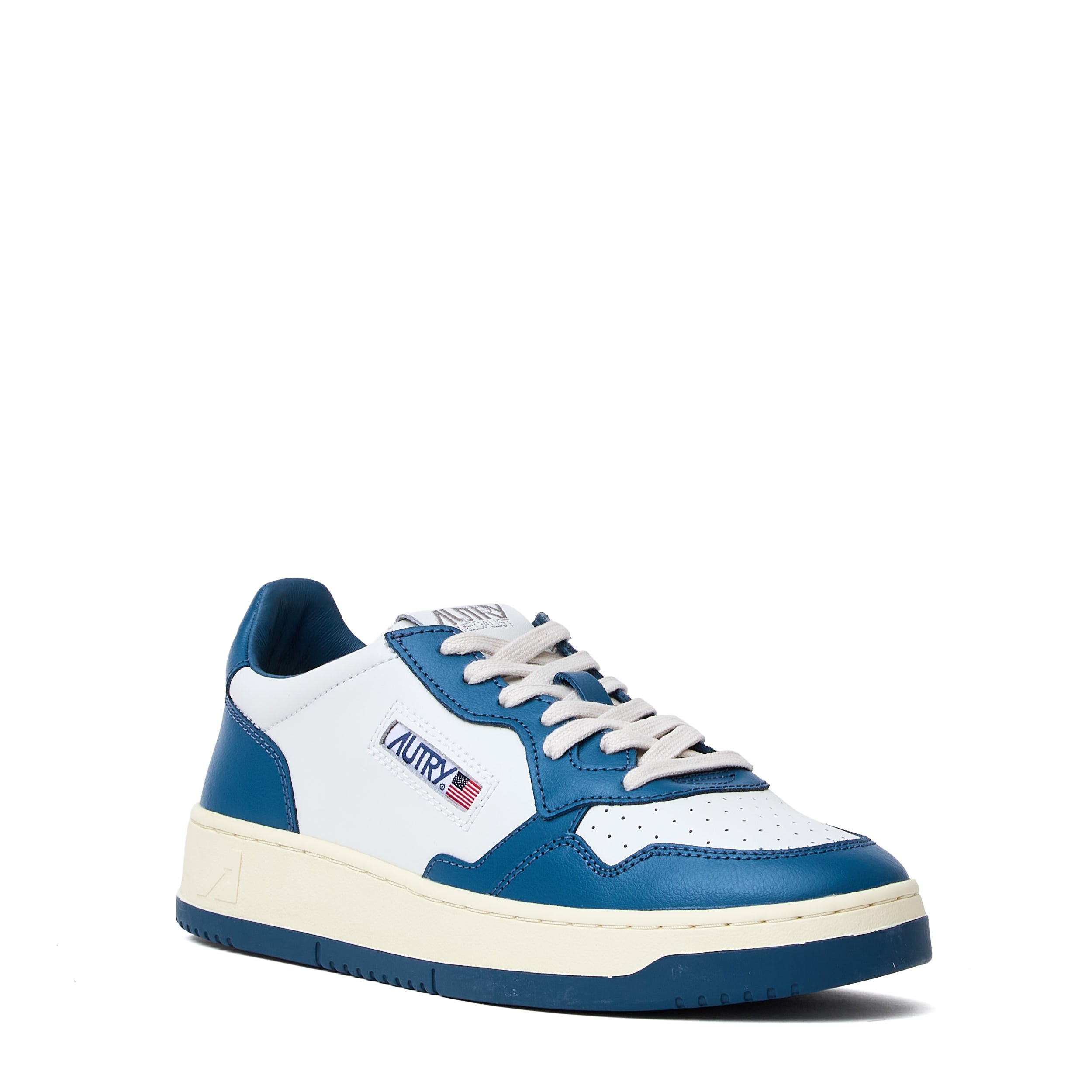 Sneakers Medalist Low Bicolore In Pelle Bianca, Mallard Blue