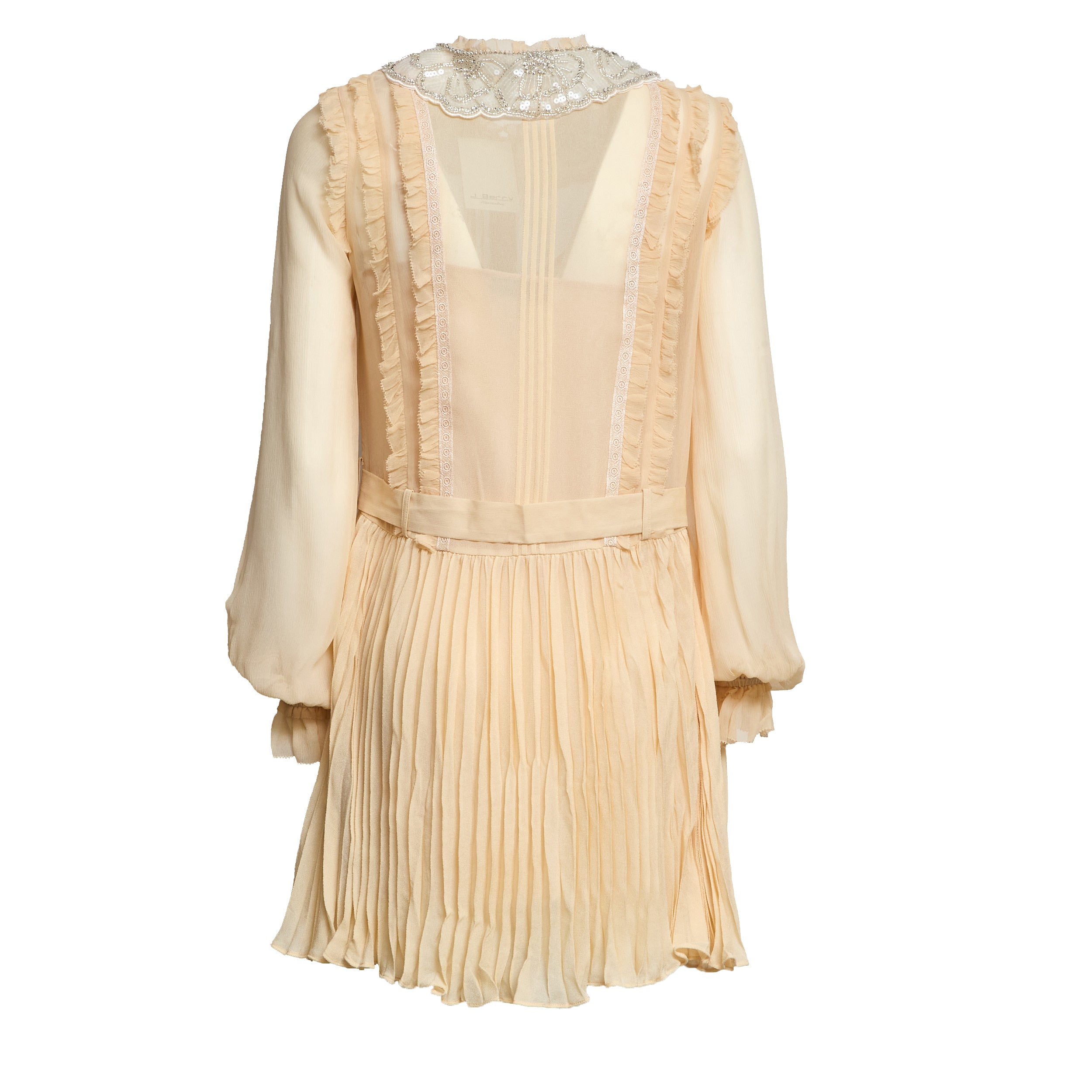 Tan Pleated Georgette Mini Dress