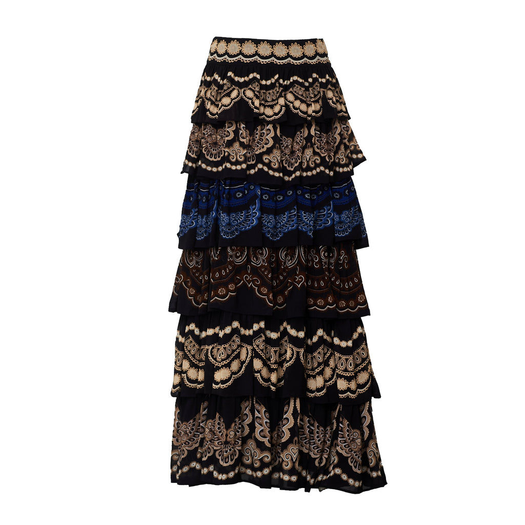 Nicole Black Ruffled Maxi Skirt