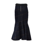 Indigo Denim Belted Midi Skirt