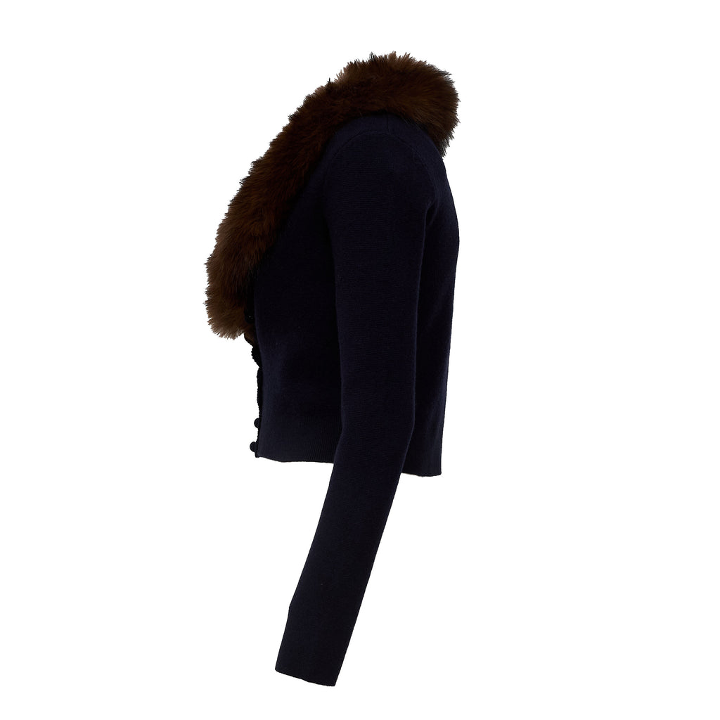 Navy Faux Fur Knit Cardigan