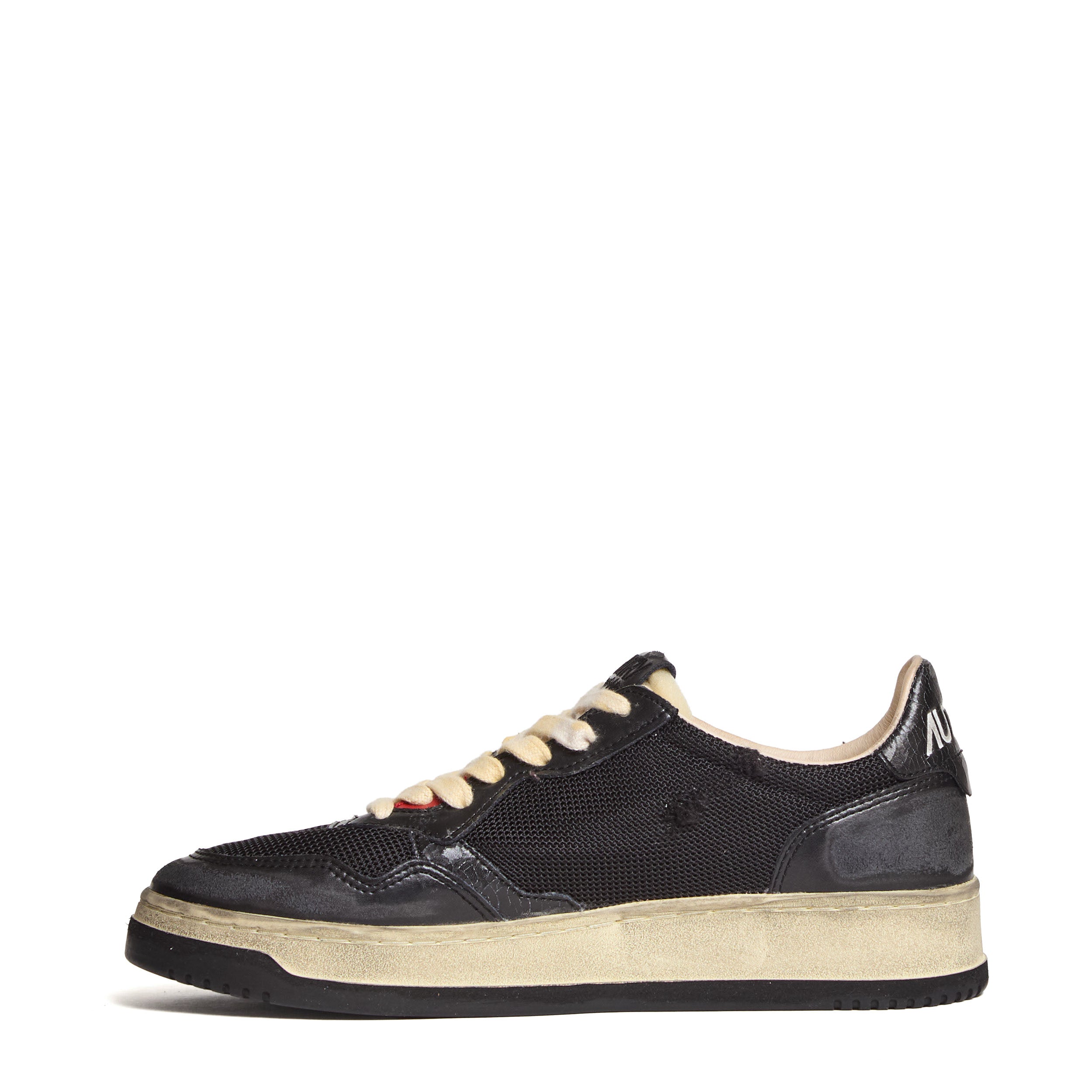 Sneakers Super Vintage Low In Pelle, Mesh Nera