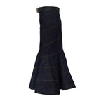 Indigo Denim Belted Midi Skirt