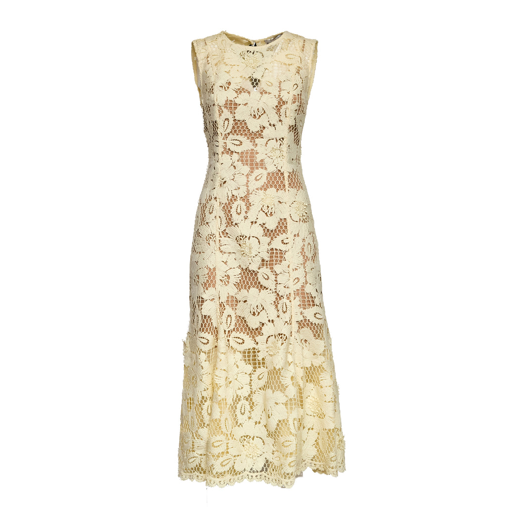 Yellow Crochet Lace Midi Dress
