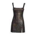 Gunmetal Rhinestone Mesh Mini Dress