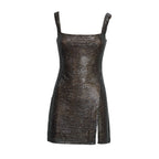 Gunmetal Rhinestone Mesh Mini Dress