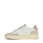 Sneakers Medalist Low In Pelle Bianca, Powder Pink E Suede Beige