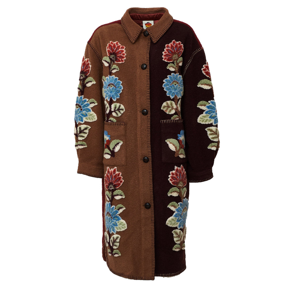 Mixed Delhi Floral Midi Fleece Coat