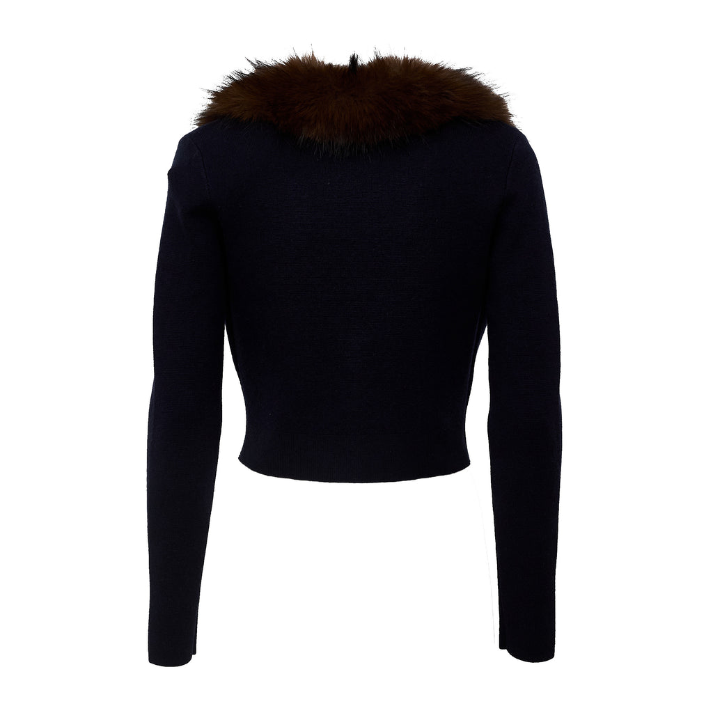 Navy Faux Fur Knit Cardigan