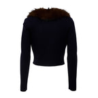 Navy Faux Fur Knit Cardigan