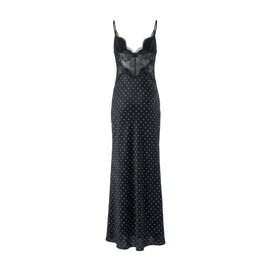 Polka Dot Satin Lace Maxi Dress