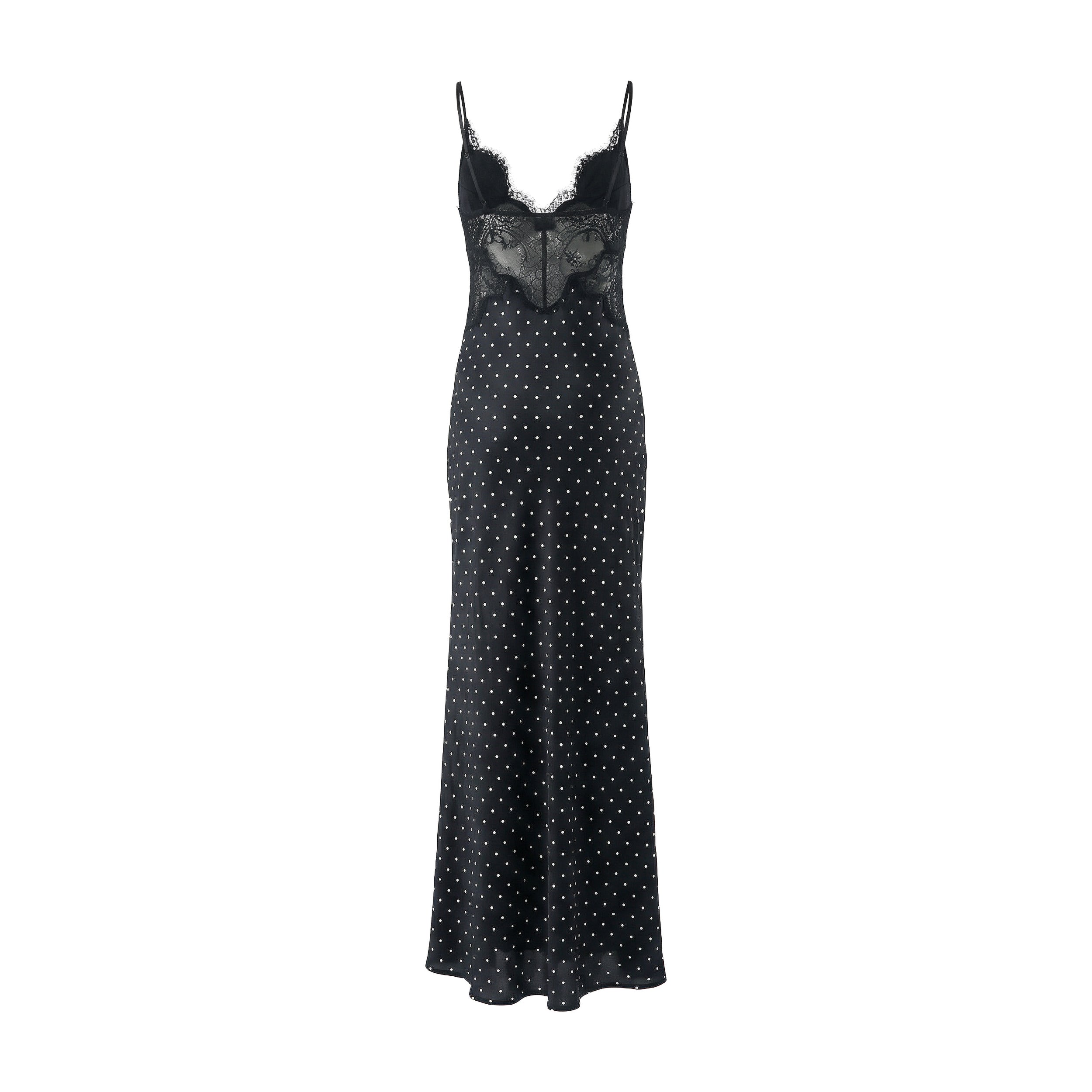 Polka Dot Satin Lace Maxi Dress