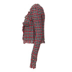 Red Check Frayed Knit Jacket
