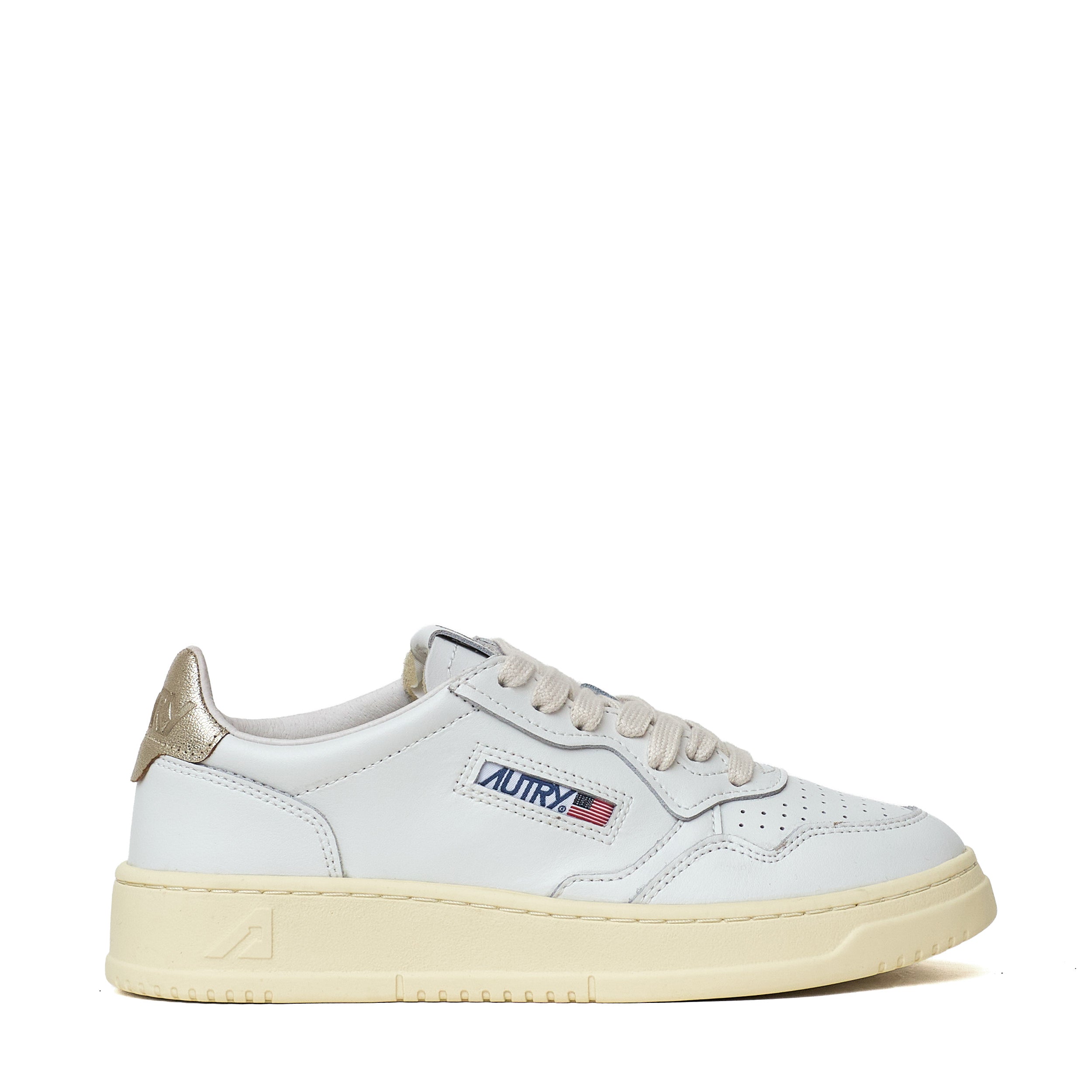 Sneakers Medalist Low In Pelle Bianca, Oro