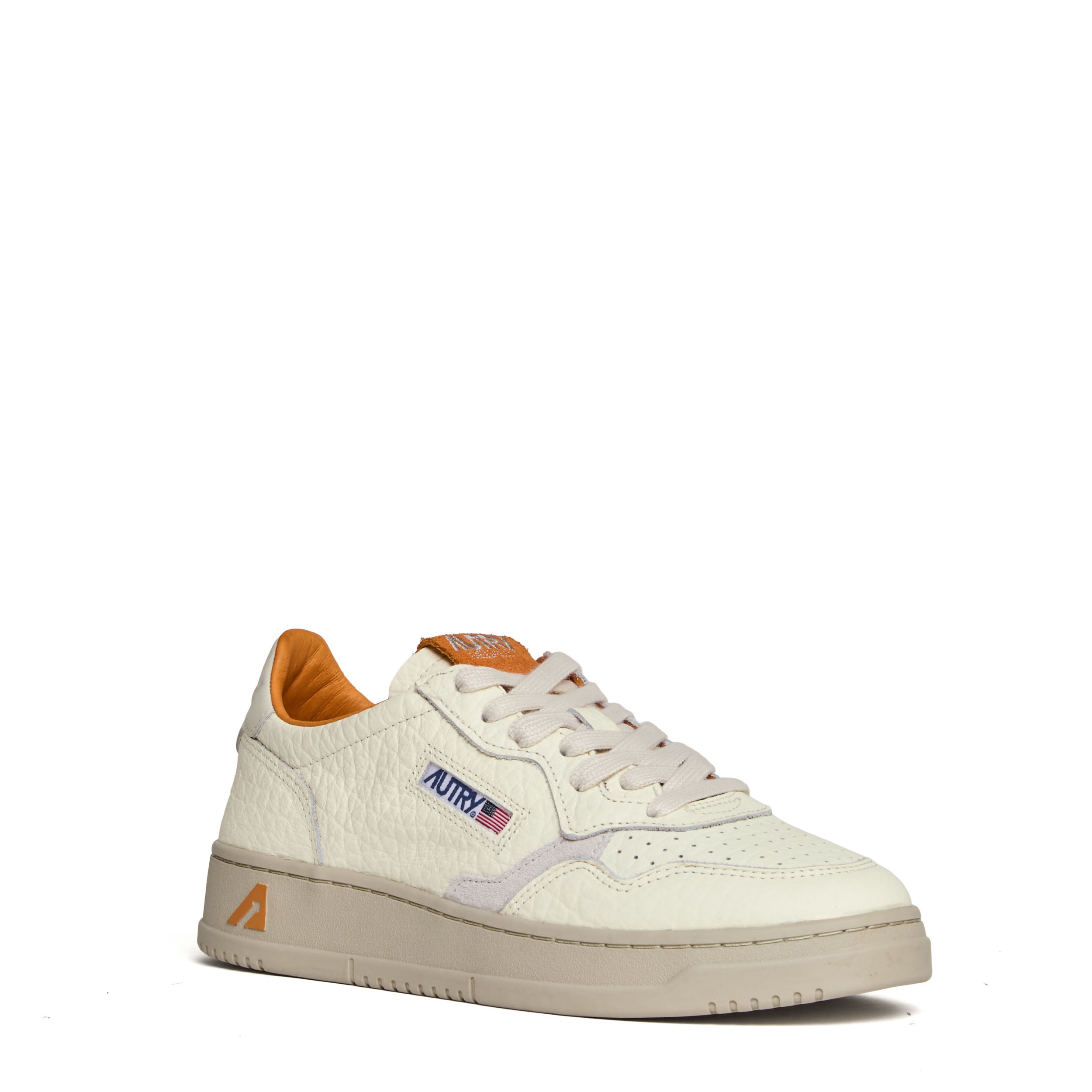 Sneakers Medalist Low In Pelle Bianca, Marshmallow, Fanta