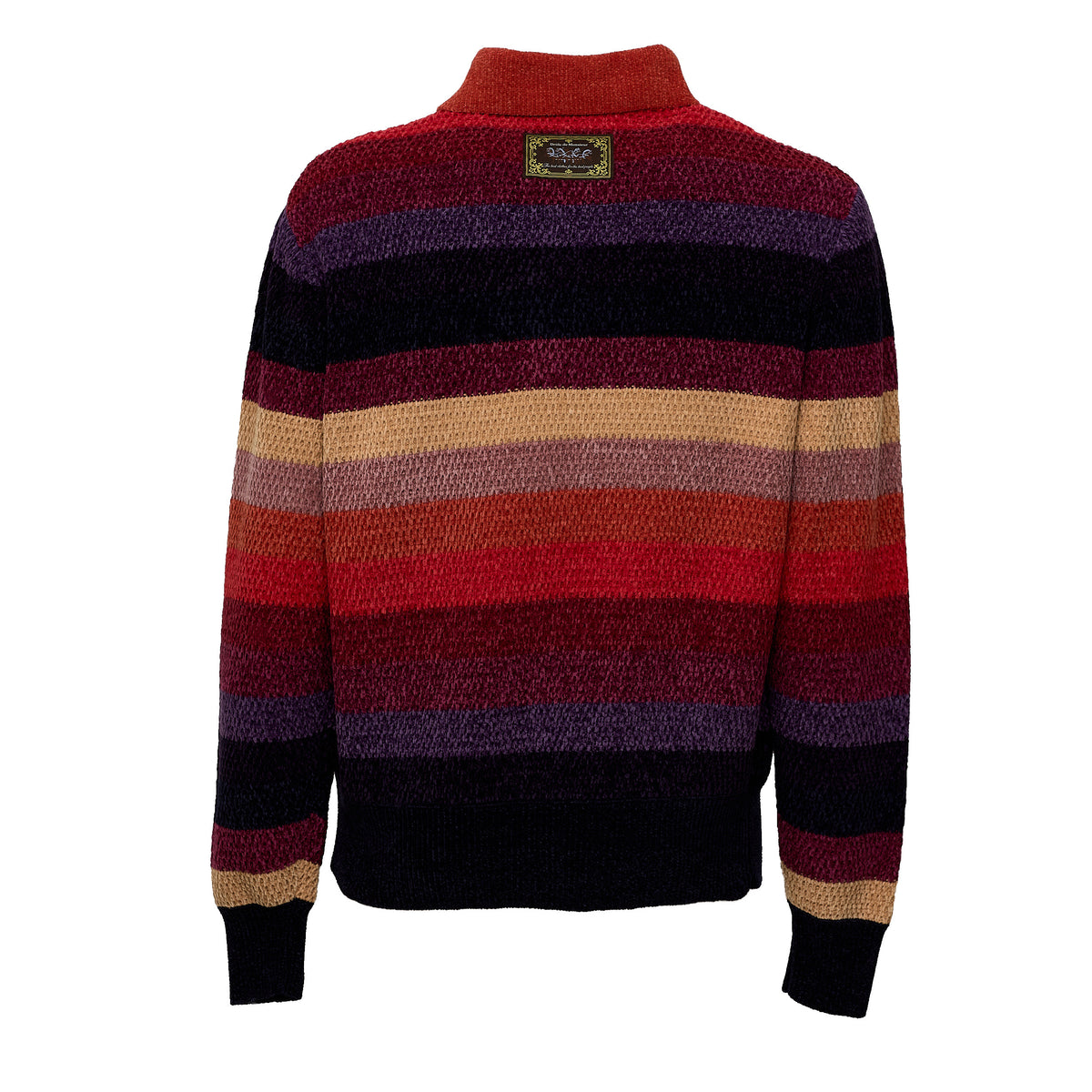 Chenille Striped Long Sleeve Polo Horse Patch