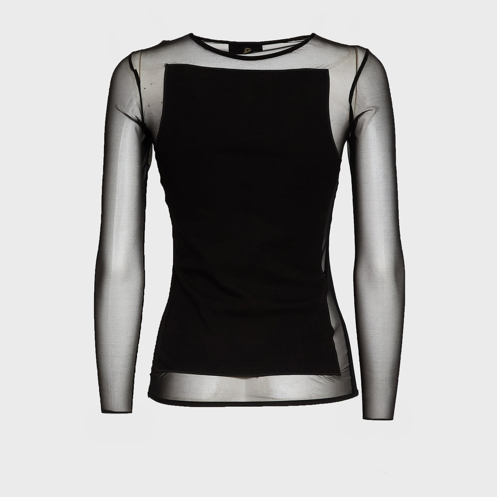Maglia Girocollo Slim In Cotone Tulle