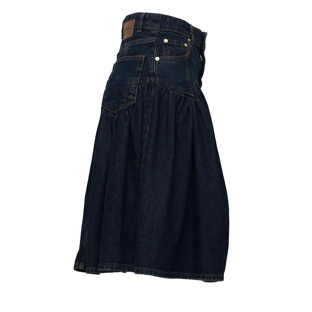 Slub Mix Denim Midi Skirt