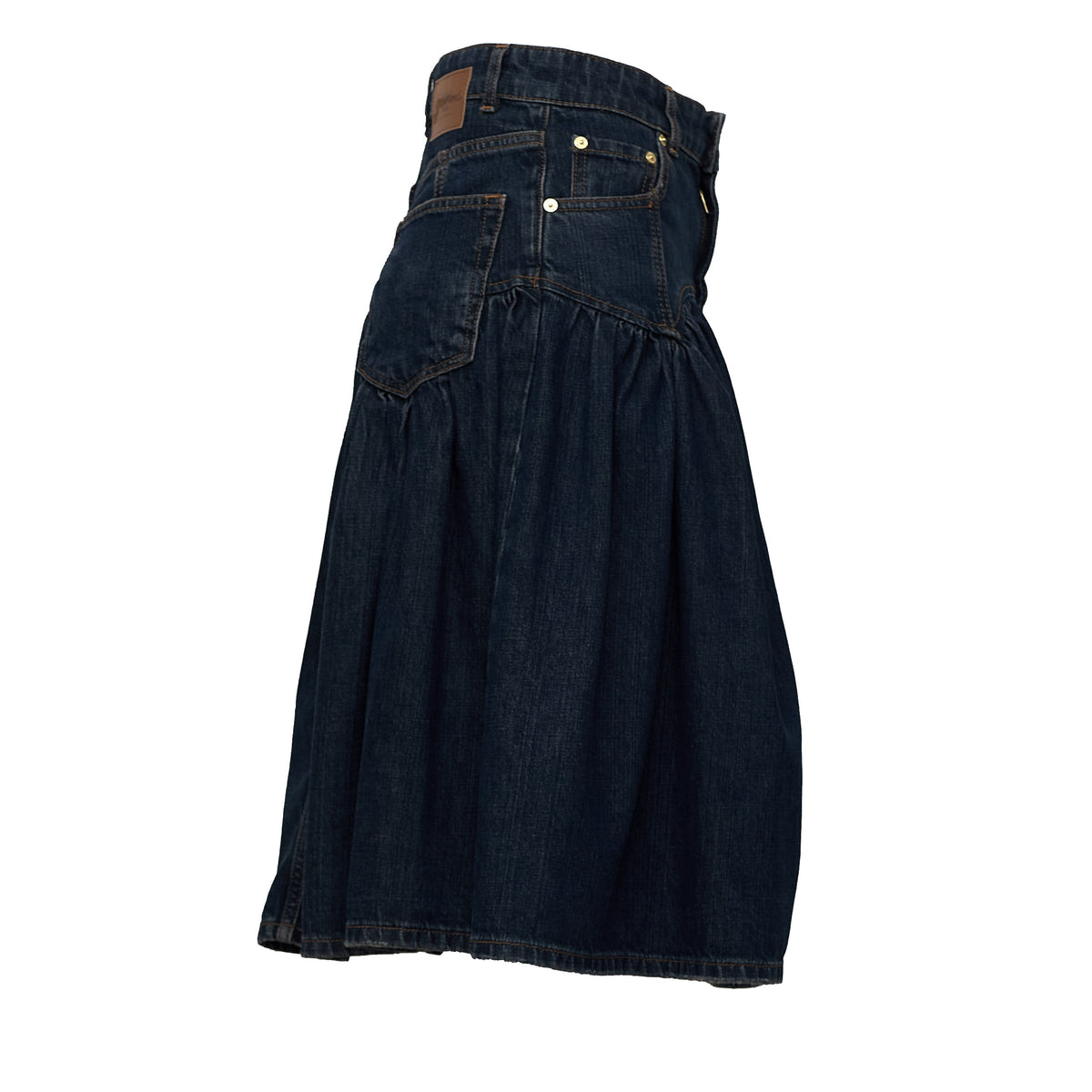 Slub Mix Denim Midi Skirt