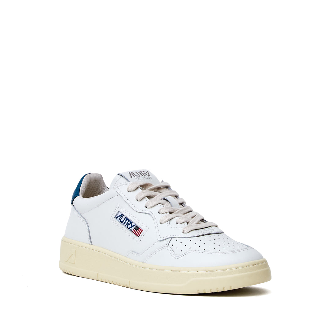 Sneakers Medalist Low In Pelle Bianca, Mallard Blue