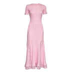 Pink Knit Lace Insert Midi Dress